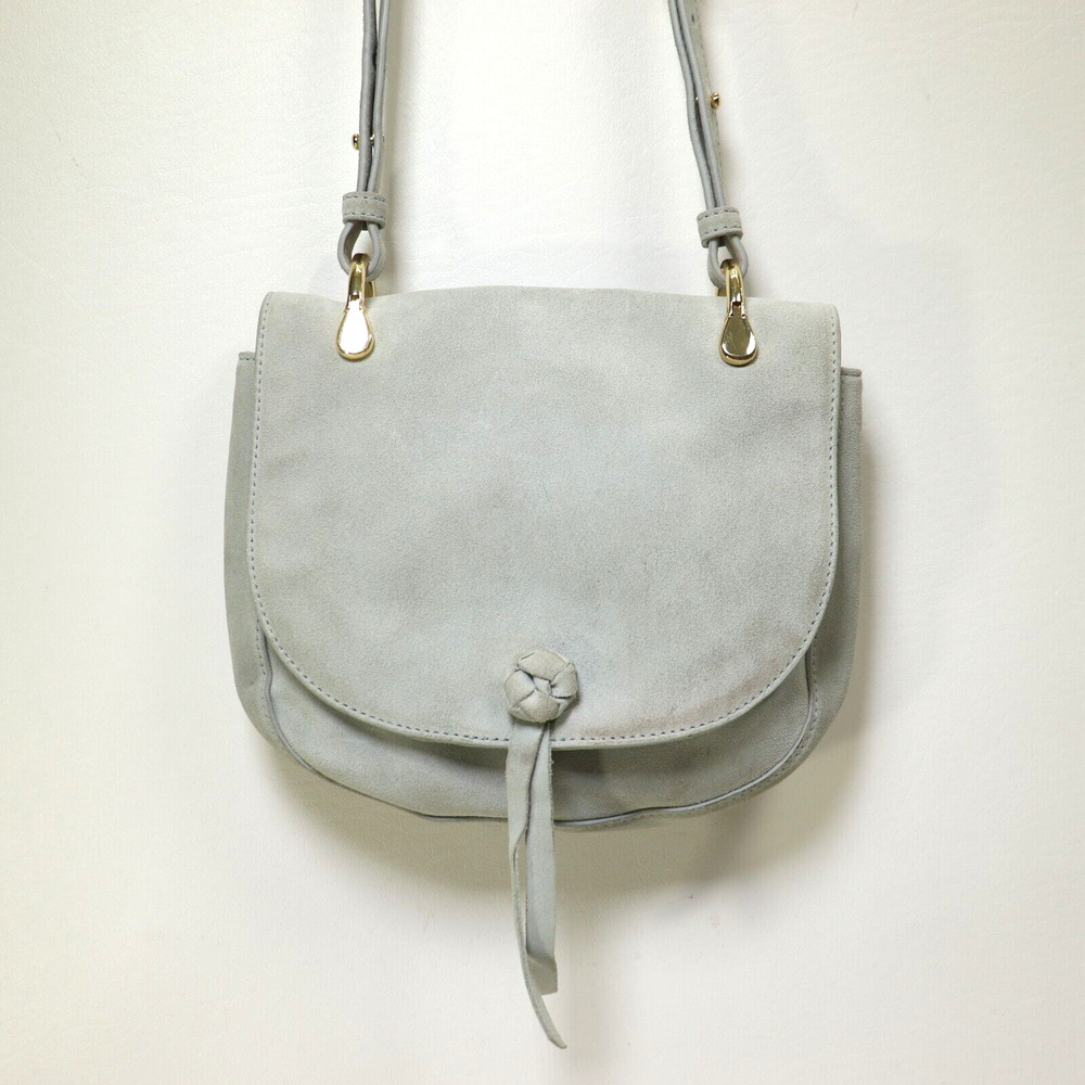 Elizabeth and James Zoe Saddle Handbag S Ice Gray Suede Crossbody Tassel Lined